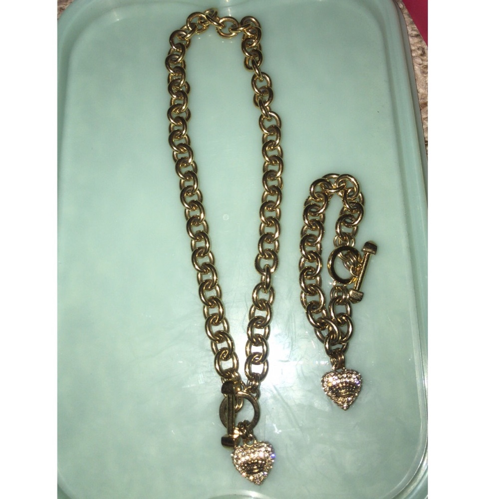 Juicy Couture Gold Tone Necklace + Bracelet Set